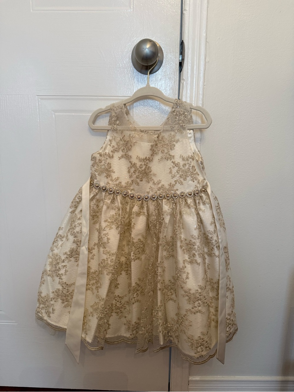 Girls' Ivory and Gold Lace Flower Girl Dress